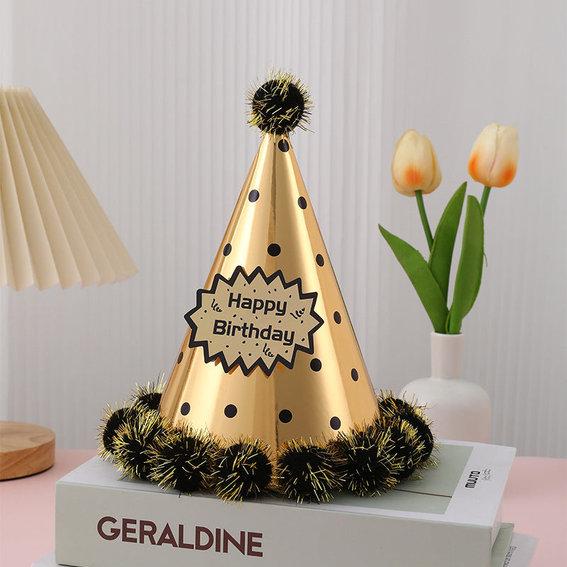 Birthday party hats with hairballs