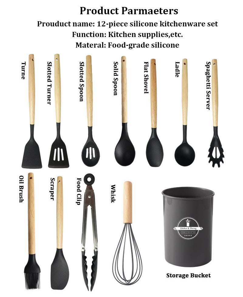 Silicone kitchen utensils set 12-piece spoon combination set storage rack cooking Utensils Set