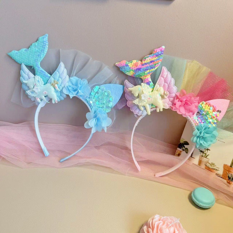 mermaid tail headband with seashells for kids