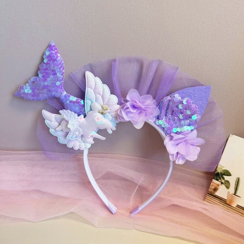 mermaid tail headband with seashells for kids