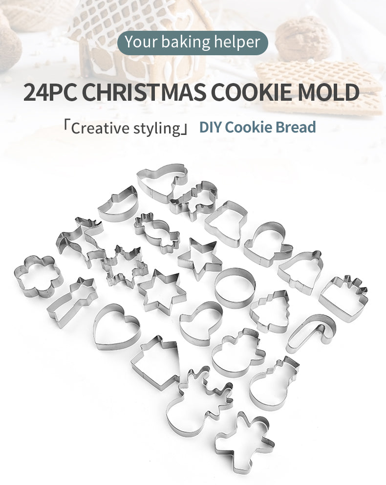 Hot Selling 24 pcs 430 Stainless Steel christmas cookie cutter set biscuit mold