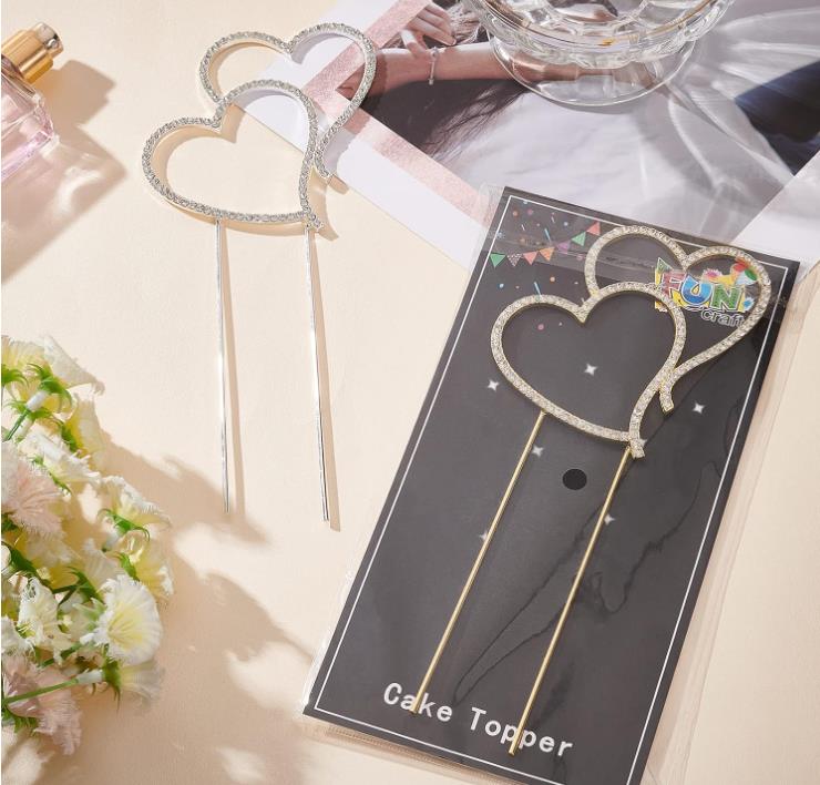 Two Hearts Love Rhinestone Wedding Cake Topper