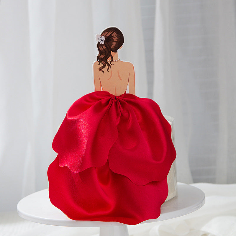 New Desgin Cake Decoration Back Soft Silk Dress Mother's Day Birthday Cake Topper