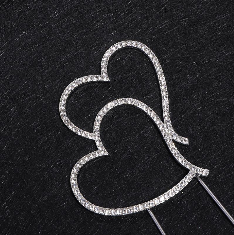 Two Hearts Love Rhinestone Wedding Cake Topper
