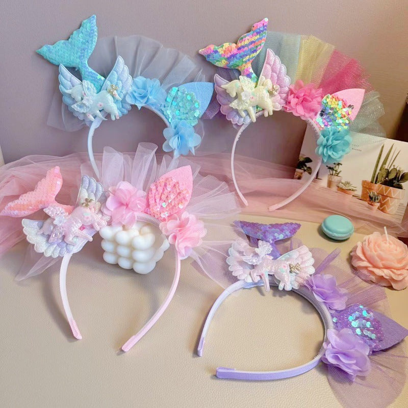 mermaid tail headband with seashells for kids