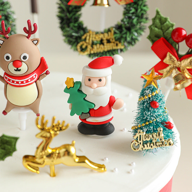 Christmas cake decoration Santa Claus Snowman deer wreath