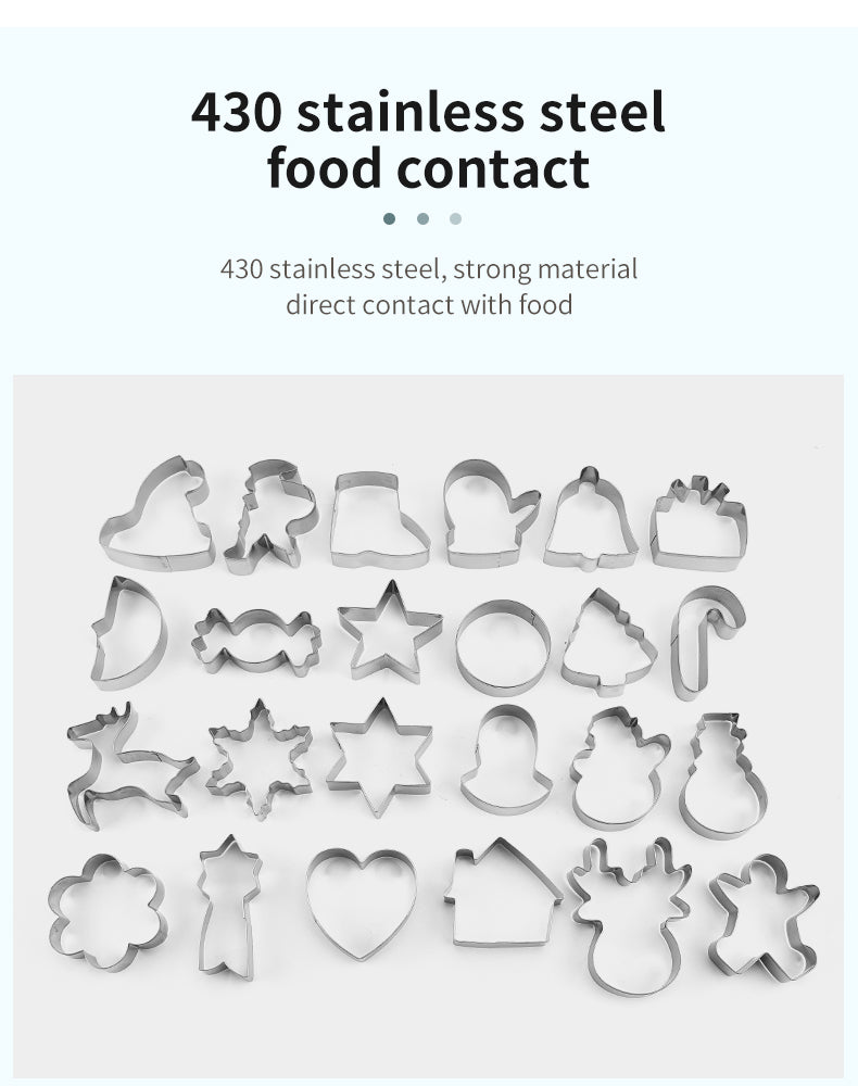 Hot Selling 24 pcs 430 Stainless Steel christmas cookie cutter set biscuit mold