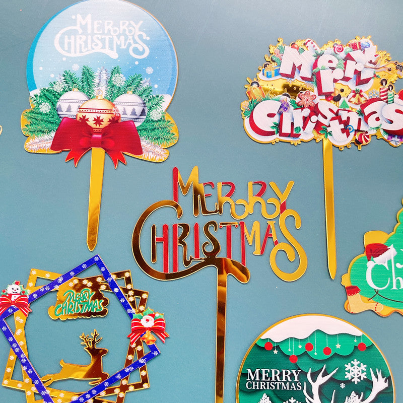 Hot Selling Acrylic Merry Christmas Beautiful Colour printing Cake Topper