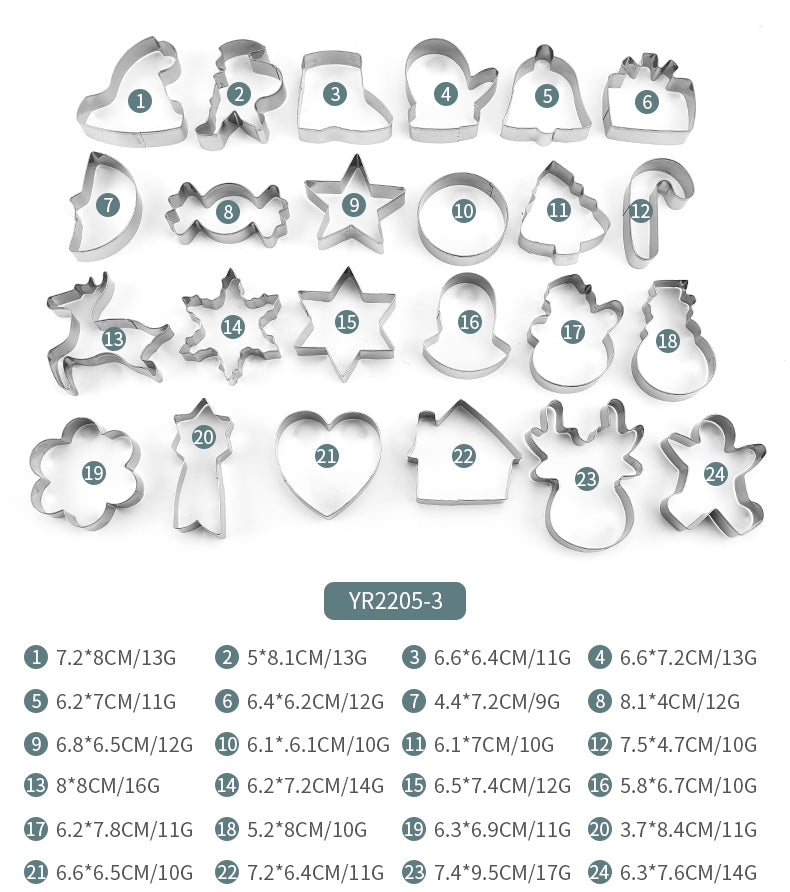 Hot Selling 24 pcs 430 Stainless Steel christmas cookie cutter set biscuit mold