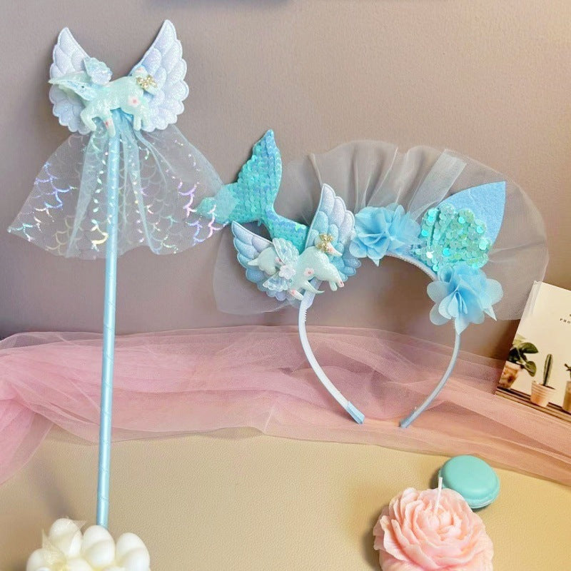 mermaid tail headband with seashells for kids