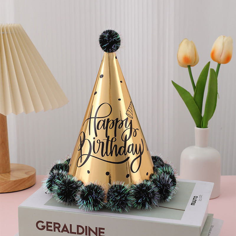 Birthday party hats with hairballs
