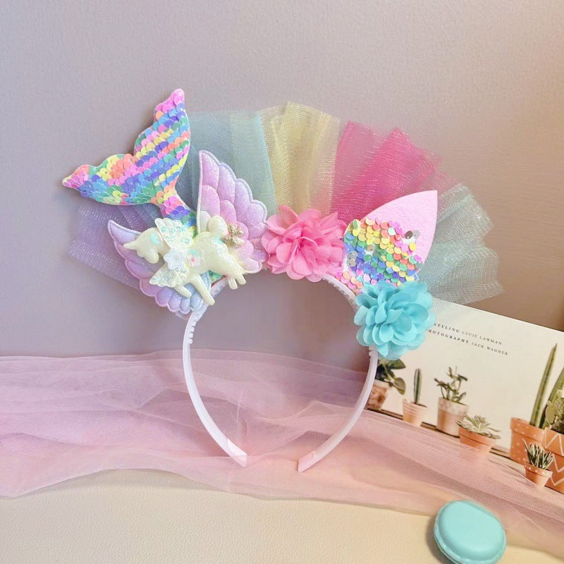mermaid tail headband with seashells for kids