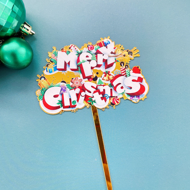 Hot Selling Acrylic Merry Christmas Beautiful Colour printing Cake Topper