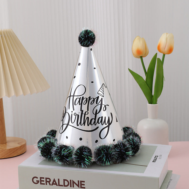 Birthday party hats with hairballs