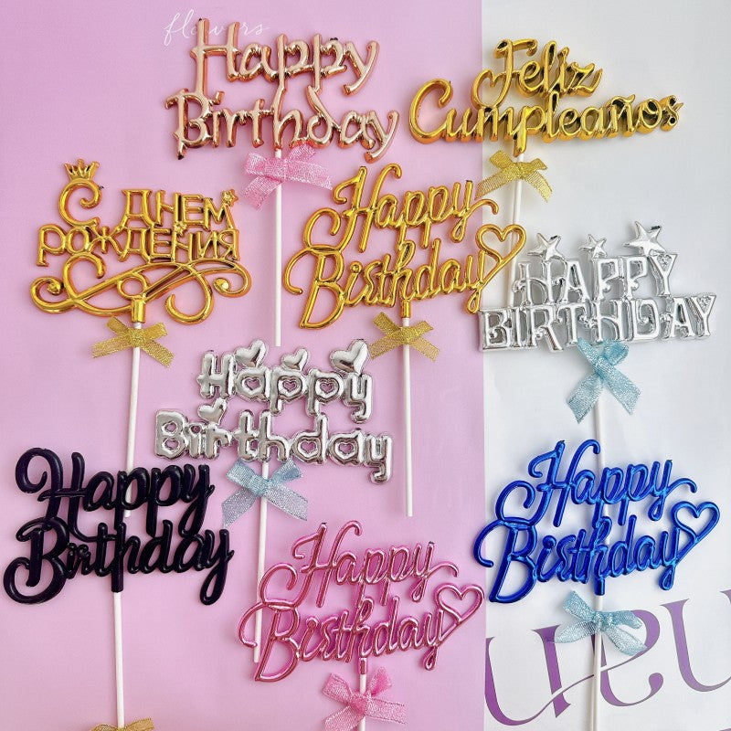 Spanish Russian happy birthday acrylic cake topper