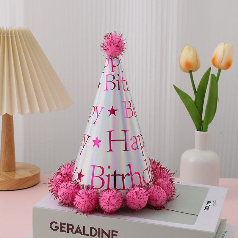 Birthday party hats with hairballs