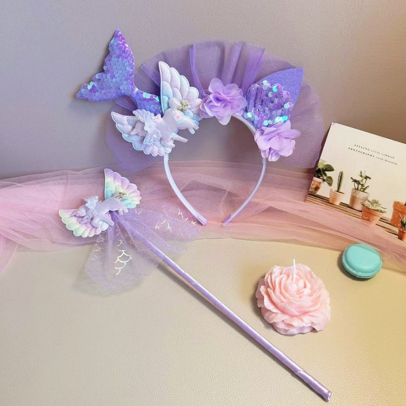 mermaid tail headband with seashells for kids