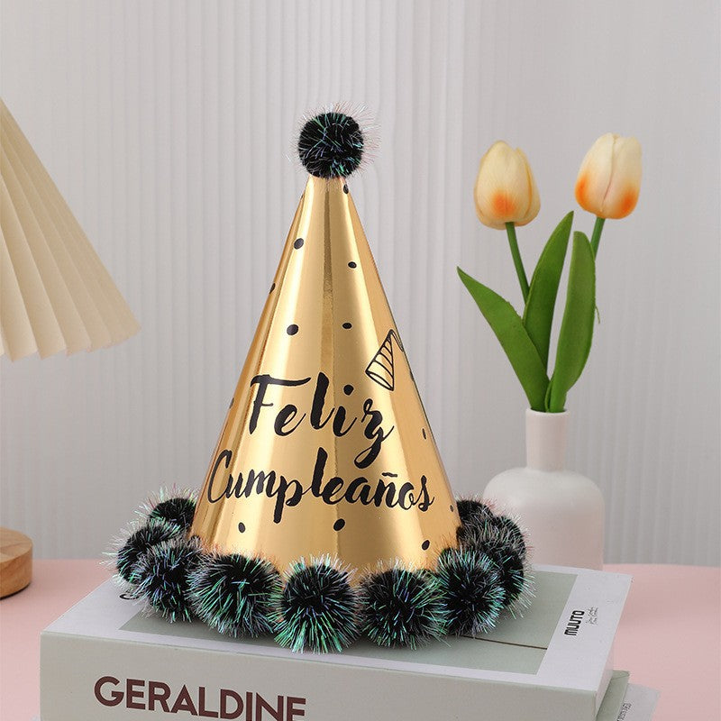 Birthday party hats with hairballs