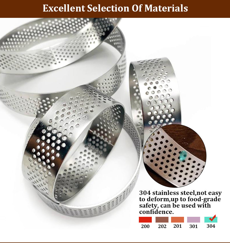 9pcs Set Food Grade stainless Steel 304 Round Cake Ring Perforated Baking Mousse Tart Mold