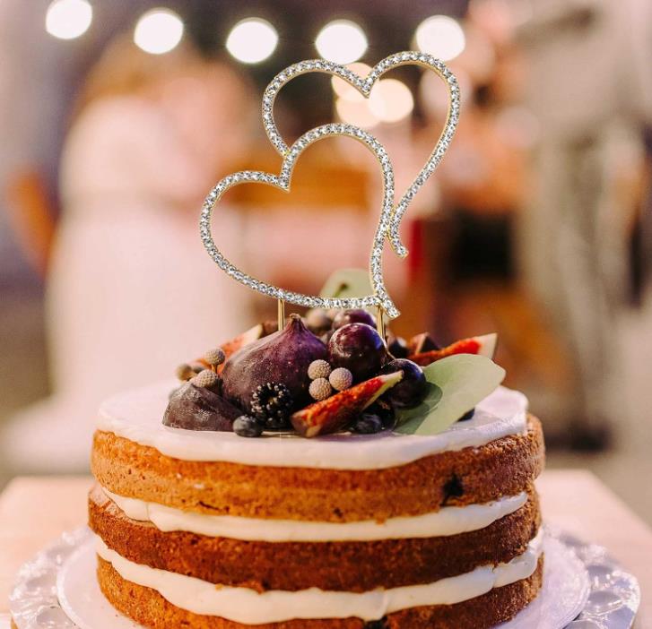 Two Hearts Love Rhinestone Wedding Cake Topper