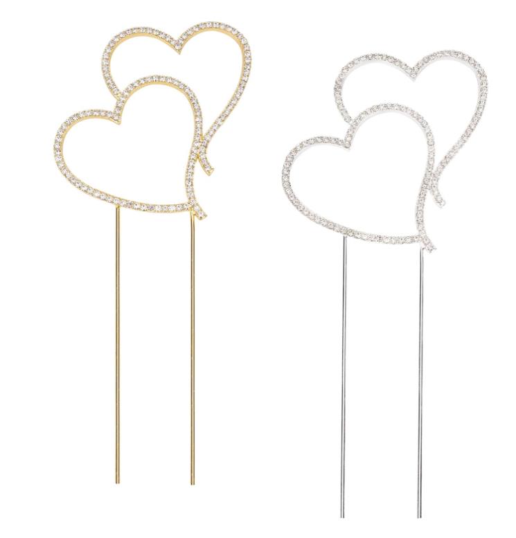 Two Hearts Love Rhinestone Wedding Cake Topper