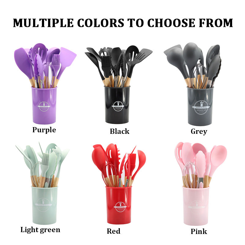 Silicone kitchen utensils set 12-piece spoon combination set storage rack cooking Utensils Set