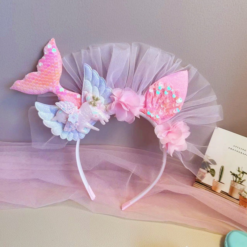 mermaid tail headband with seashells for kids
