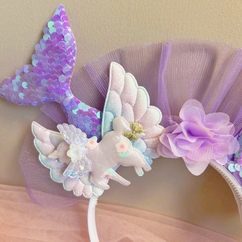 mermaid tail headband with seashells for kids