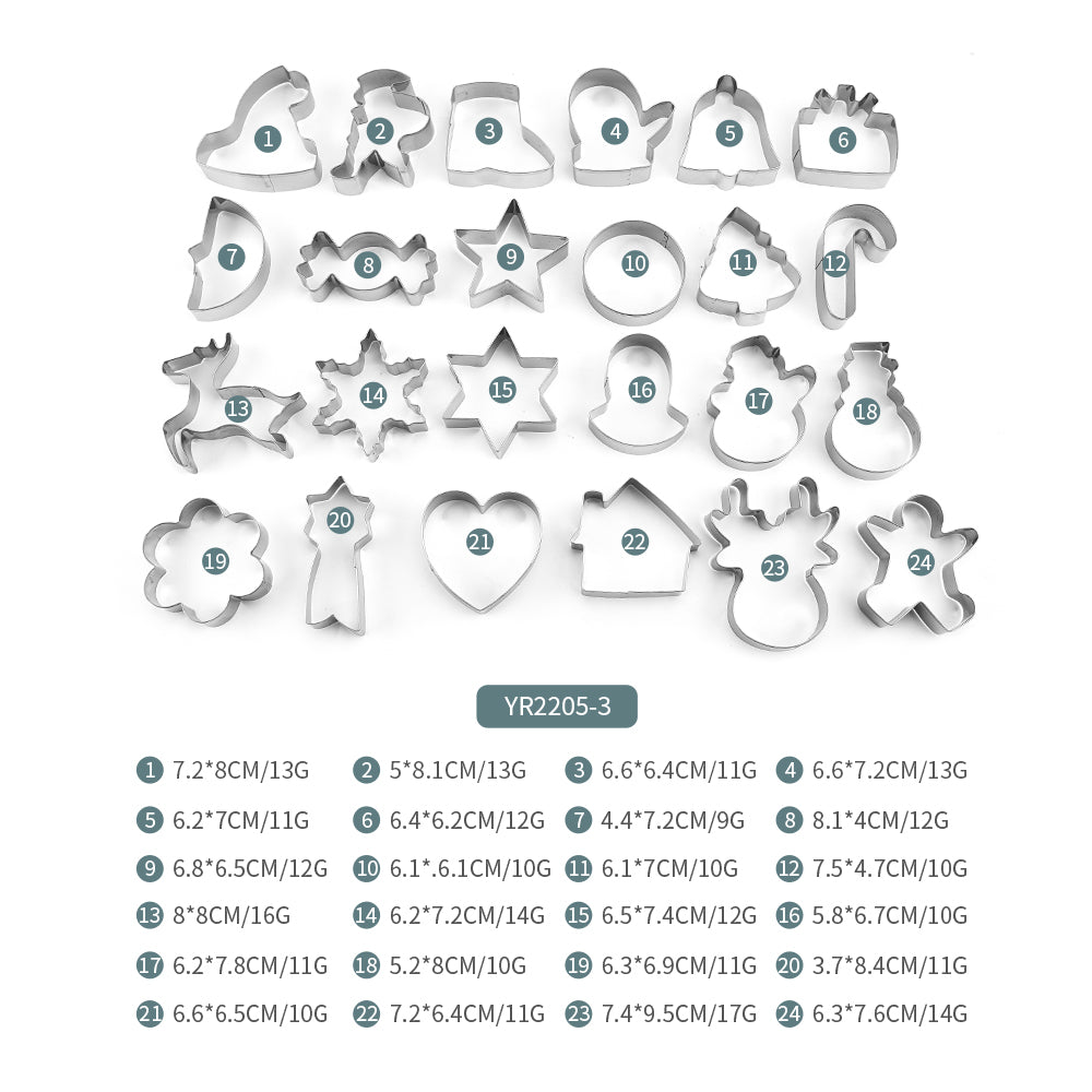 Hot Selling 24 pcs 430 Stainless Steel christmas cookie cutter set biscuit mold