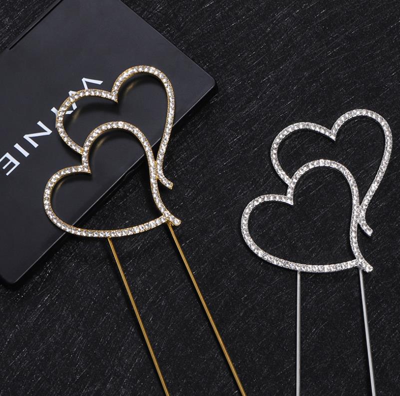 Two Hearts Love Rhinestone Wedding Cake Topper