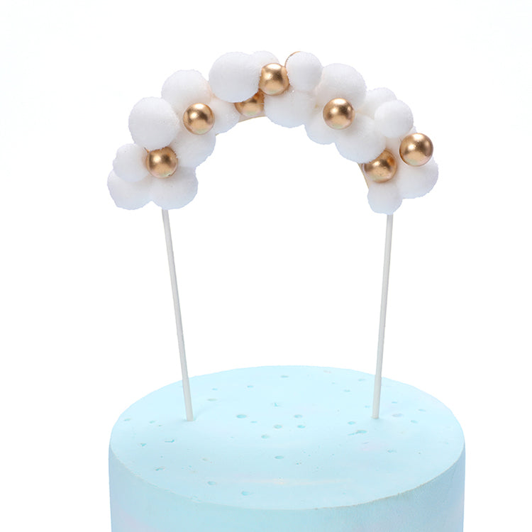 Cake Topper Decor Custom Red And White Plush Ball Golden Bead Arch Cake Topper