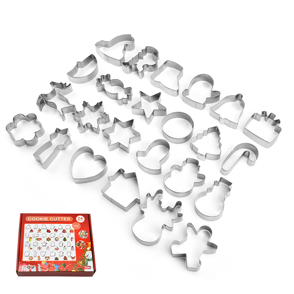 Hot Selling 24 pcs 430 Stainless Steel christmas cookie cutter set biscuit mold