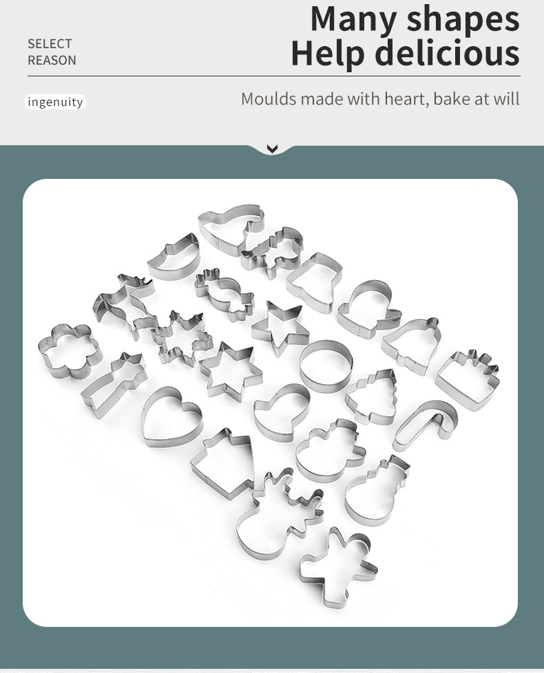 Hot Selling 24 pcs 430 Stainless Steel christmas cookie cutter set biscuit mold