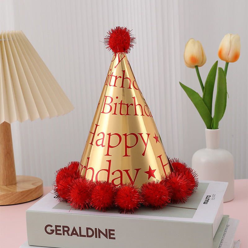 Birthday party hats with hairballs