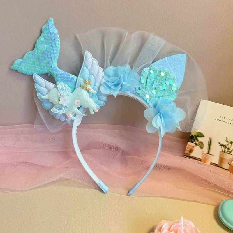 mermaid tail headband with seashells for kids
