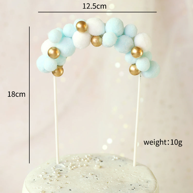 Cake Topper Decor Custom Red And White Plush Ball Golden Bead Arch Cake Topper
