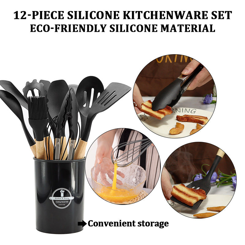Silicone kitchen utensils set 12-piece spoon combination set storage rack cooking Utensils Set