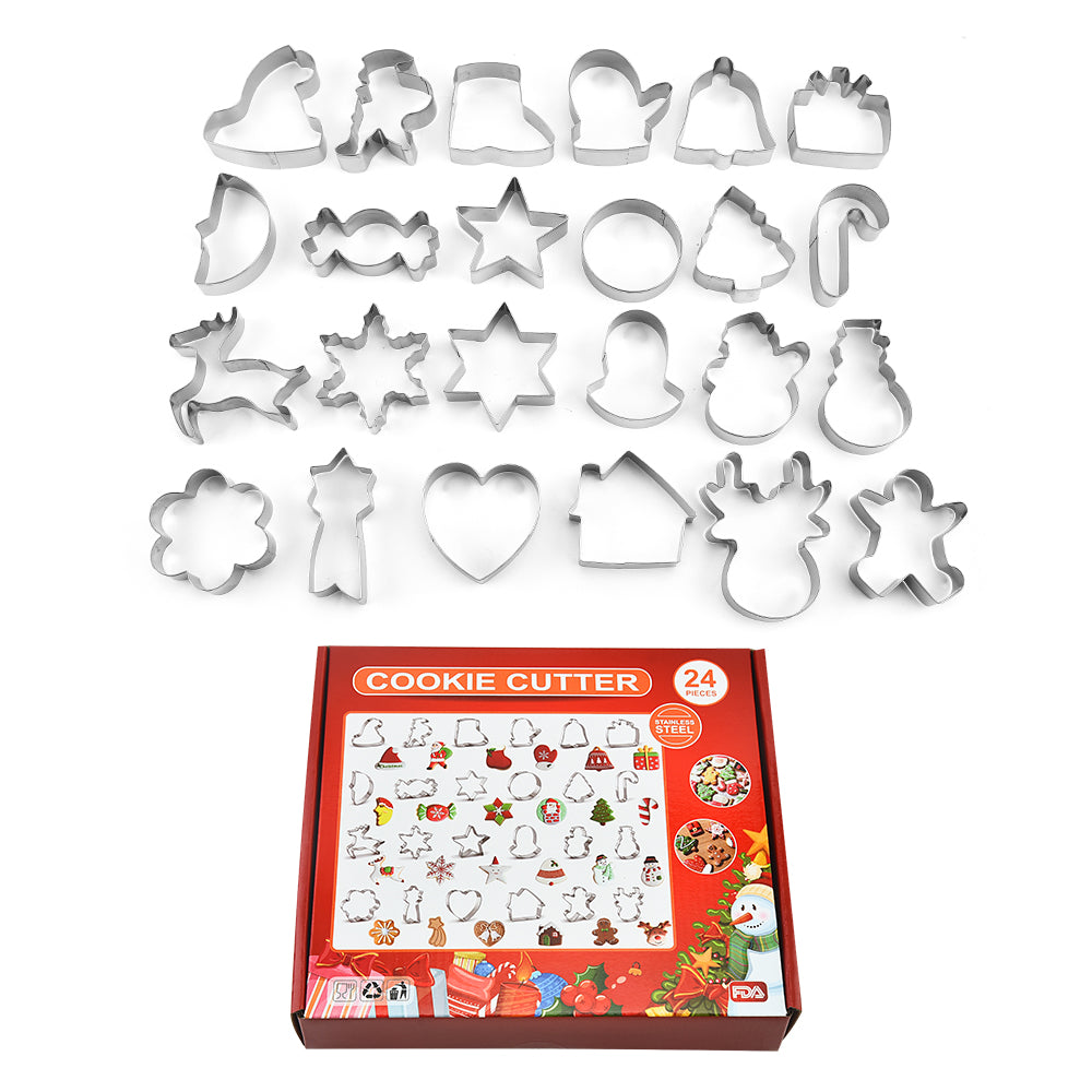 Hot Selling 24 pcs 430 Stainless Steel christmas cookie cutter set biscuit mold