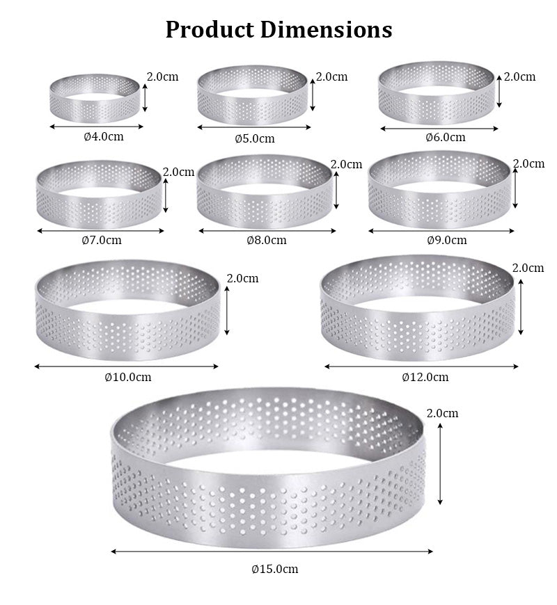 9pcs Set Food Grade stainless Steel 304 Round Cake Ring Perforated Baking Mousse Tart Mold