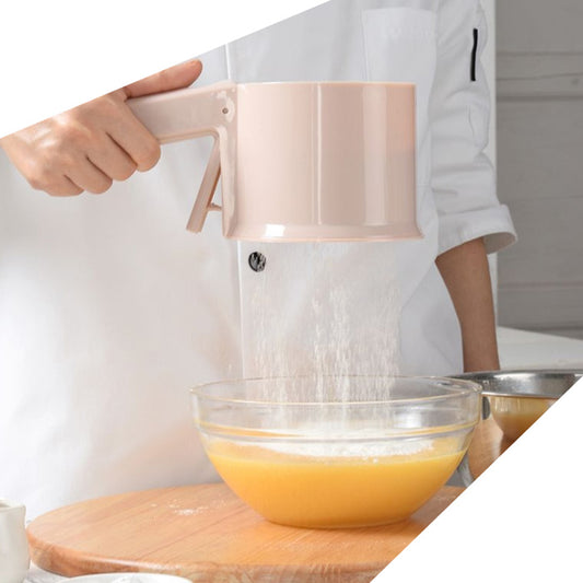 Plastic hand press flour strainer powder mesh sifter