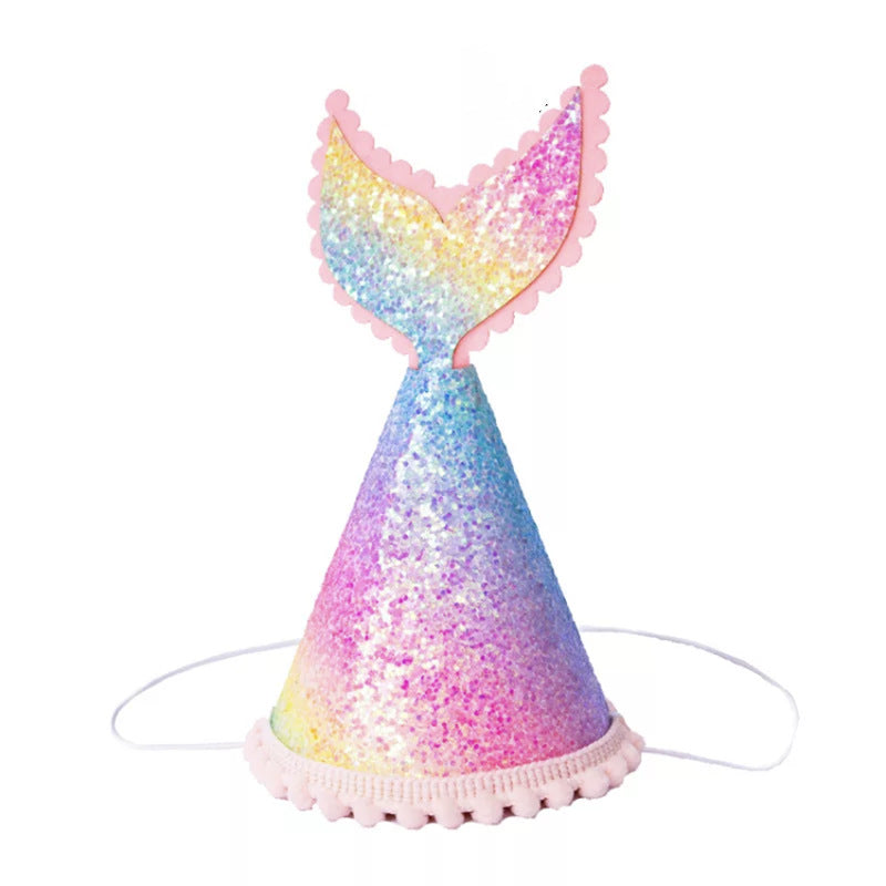 New Style Rainbow Fishtail Crown Birthday Hat for Party