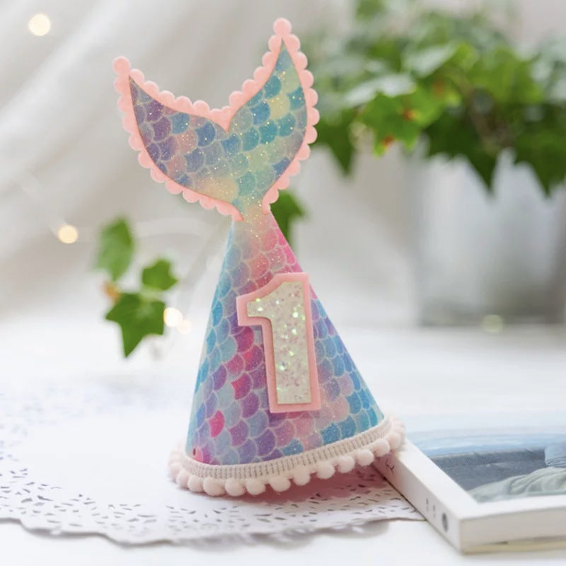 New Style Rainbow Fishtail Crown Birthday Hat for Party