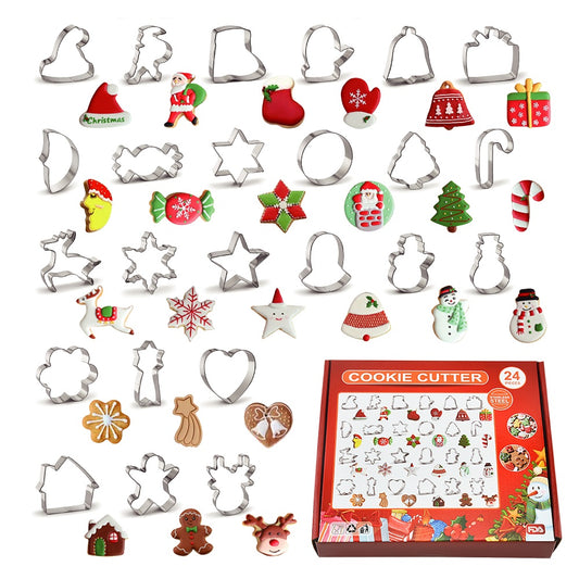 Hot Selling 24 pcs 430 Stainless Steel christmas cookie cutter set biscuit mold
