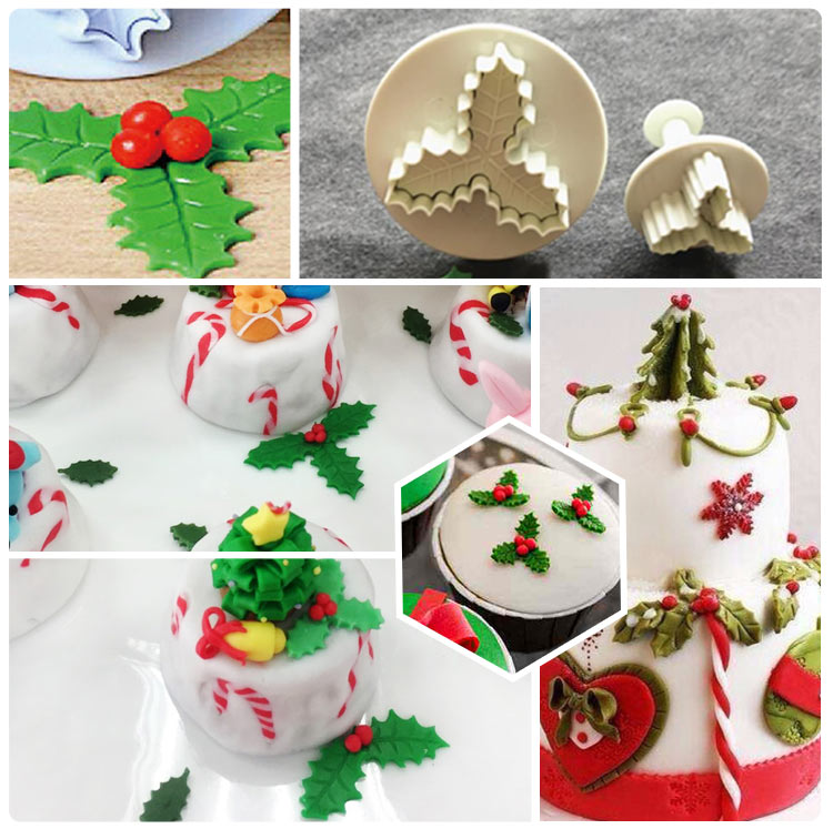 Sugarpaste Three Holly leaf Plunger Cutter baking tools