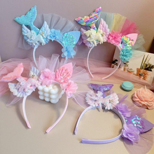 mermaid tail headband with seashells for kids