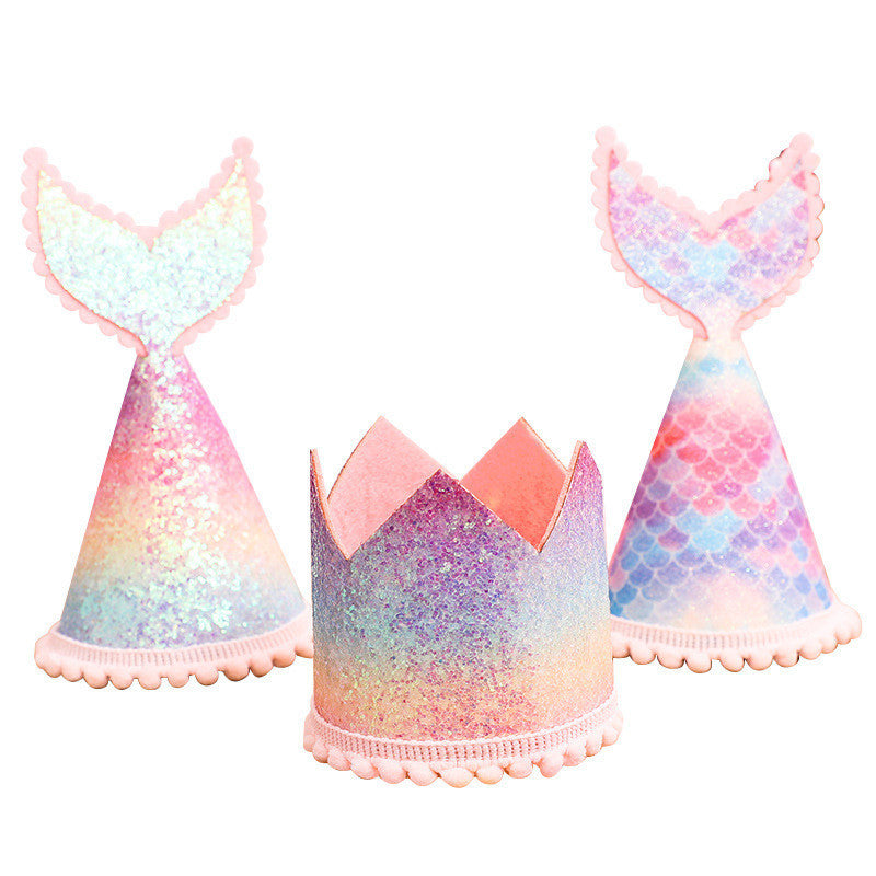 New Style Rainbow Fishtail Crown Birthday Hat for Party