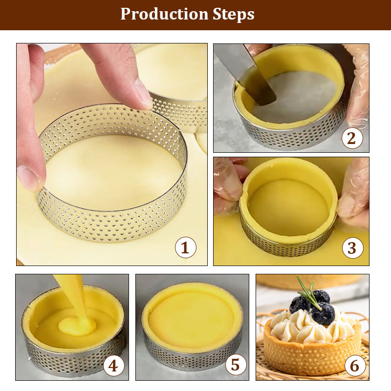 9pcs Set Food Grade stainless Steel 304 Round Cake Ring Perforated Baking Mousse Tart Mold