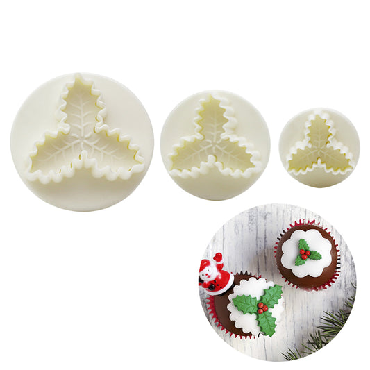 Sugarpaste Three Holly leaf Plunger Cutter baking tools