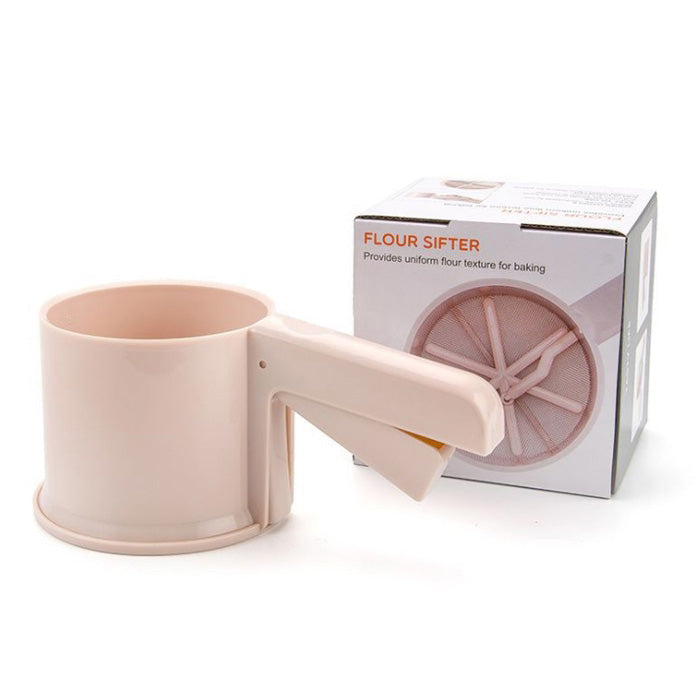Plastic hand press flour strainer powder mesh sifter