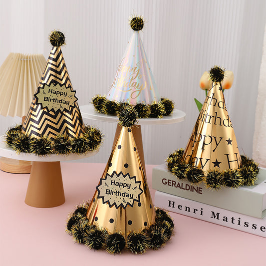 Birthday party hats with hairballs